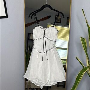 Hello Molly White Ruffled Mini Dress with Black Trim small